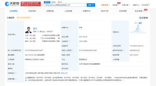 雷军成立金山奇文新公司 经营范围含企业管理咨询 软件开发等